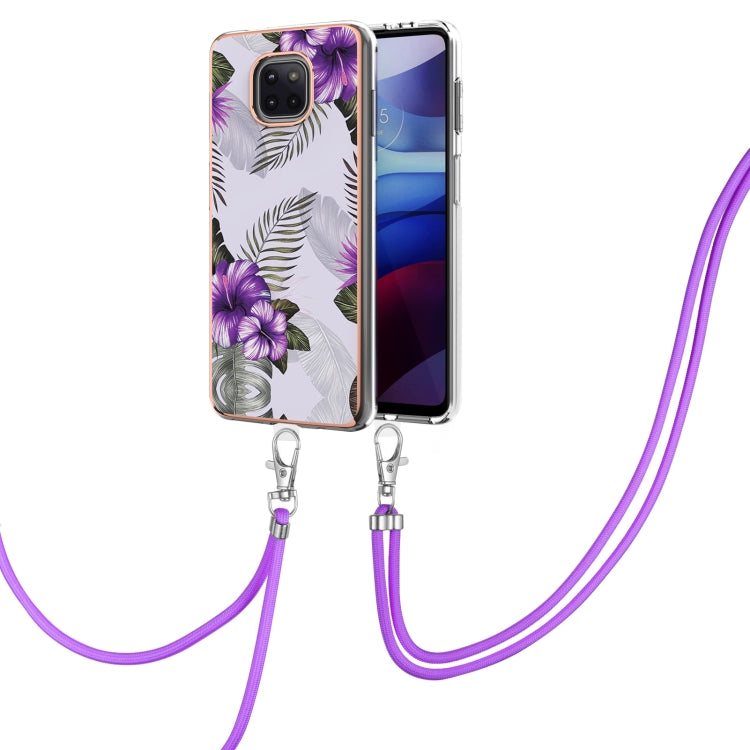 For Motorola Moto G Power 2021 Electroplating Pattern IMD TPU Shockproof Case with Neck Lanyard