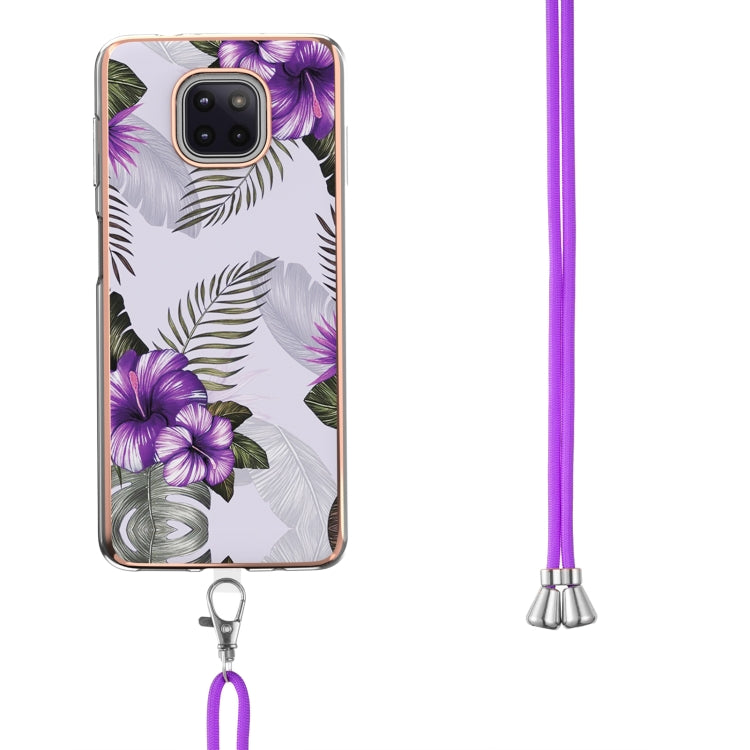For Motorola Moto G Power 2021 Electroplating Pattern IMD TPU Shockproof Case with Neck Lanyard