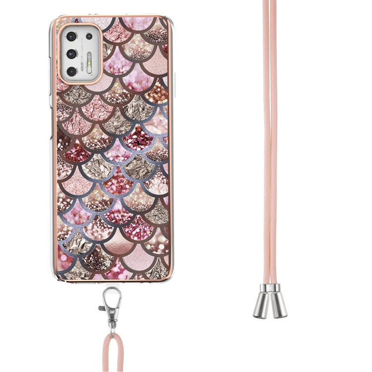 For Motorola Moto G Stylus 2021 Electroplating Pattern IMD TPU Shockproof Case with Neck Lanyard