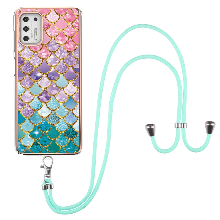 For Motorola Moto G Stylus 2021 Electroplating Pattern IMD TPU Shockproof Case with Neck Lanyard