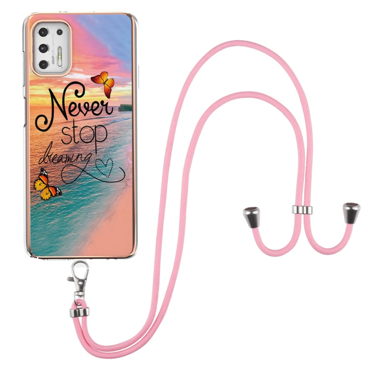 For Motorola Moto G Stylus 2021 Electroplating Pattern IMD TPU Shockproof Case with Neck Lanyard
