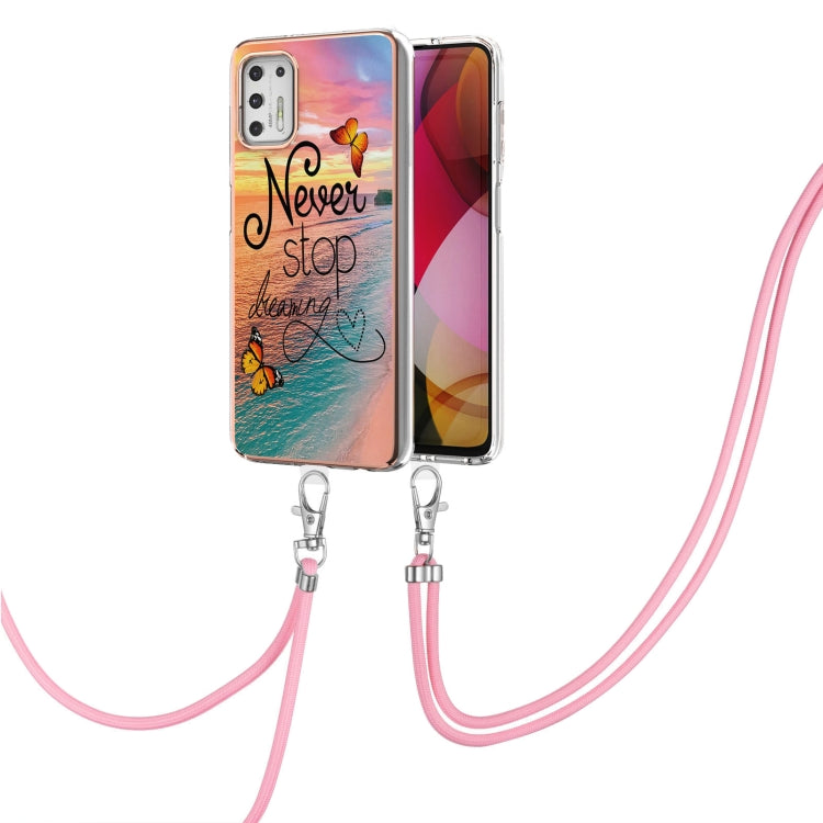 For Motorola Moto G Stylus 2021 Electroplating Pattern IMD TPU Shockproof Case with Neck Lanyard