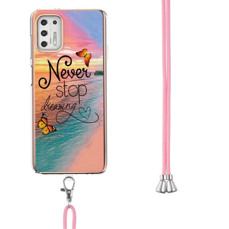For Motorola Moto G Stylus 2021 Electroplating Pattern IMD TPU Shockproof Case with Neck Lanyard