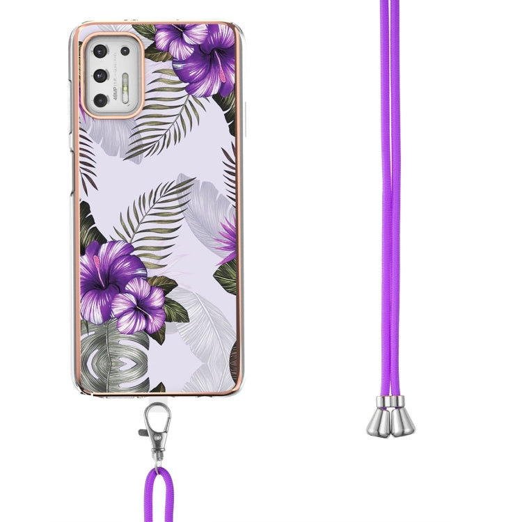 For Motorola Moto G Stylus 2021 Electroplating Pattern IMD TPU Shockproof Case with Neck Lanyard
