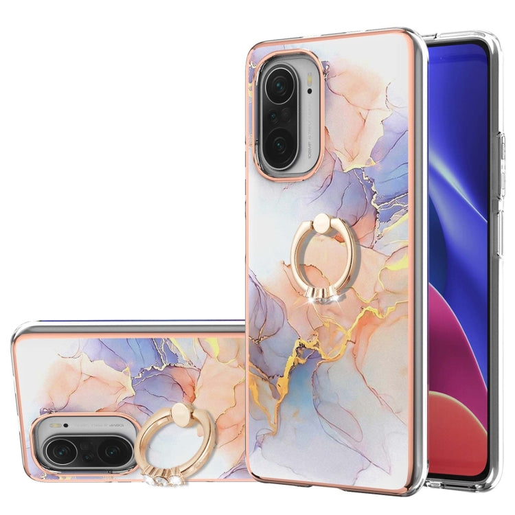 For Xiaomi Mi 11i/Poco F3/Redmi K40/Redmi K40 Pro Electroplating Pattern IMD TPU Shockproof Case with Rhinestone Ring Holder