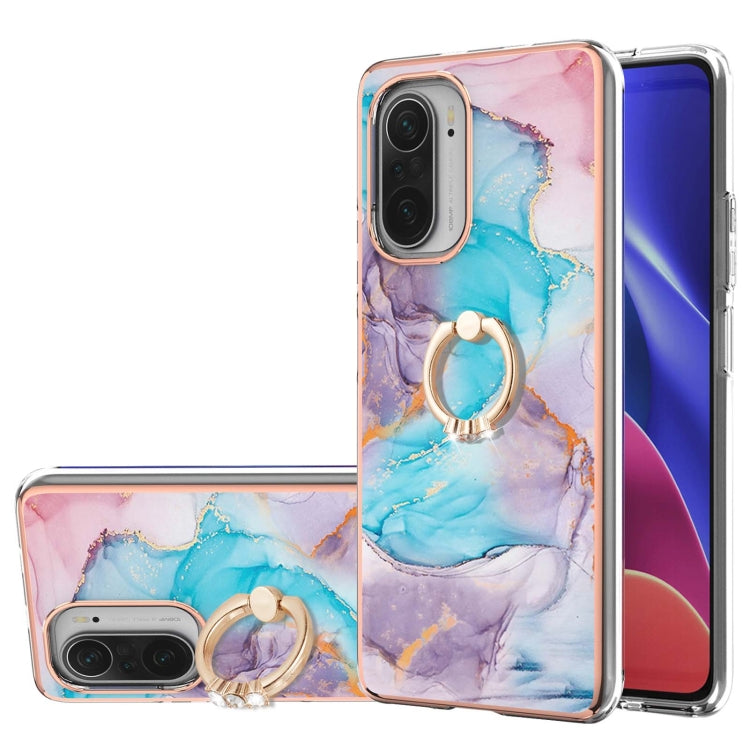 For Xiaomi Mi 11i/Poco F3/Redmi K40/Redmi K40 Pro Electroplating Pattern IMD TPU Shockproof Case with Rhinestone Ring Holder