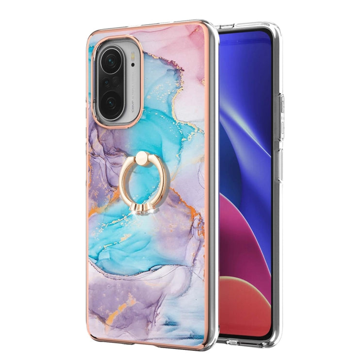 For Xiaomi Mi 11i/Poco F3/Redmi K40/Redmi K40 Pro Electroplating Pattern IMD TPU Shockproof Case with Rhinestone Ring Holder