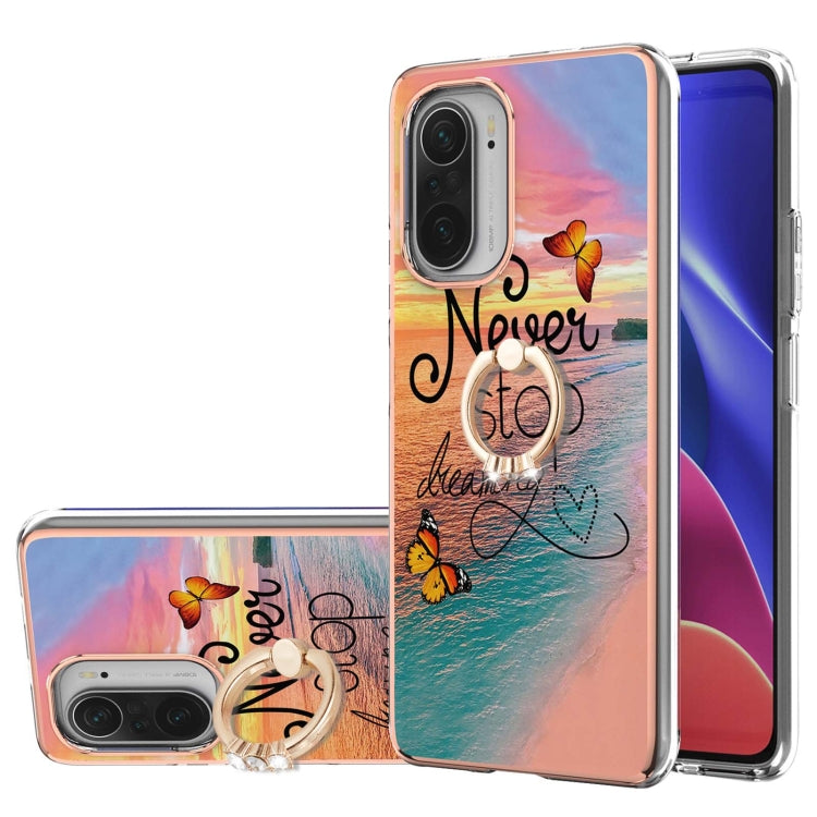 For Xiaomi Mi 11i/Poco F3/Redmi K40/Redmi K40 Pro Electroplating Pattern IMD TPU Shockproof Case with Rhinestone Ring Holder