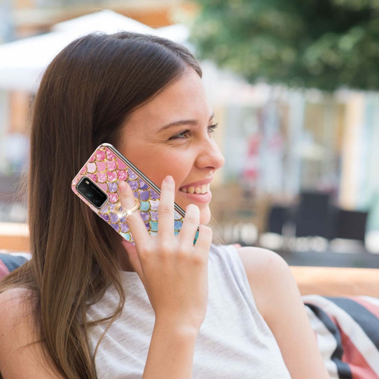 For Xiaomi Poco M3/Redmi Note 9 4G/Redmi 9 Power/Redmi 9T Electroplating Pattern IMD TPU Shockproof Case with Rhinestone Ring Holder
