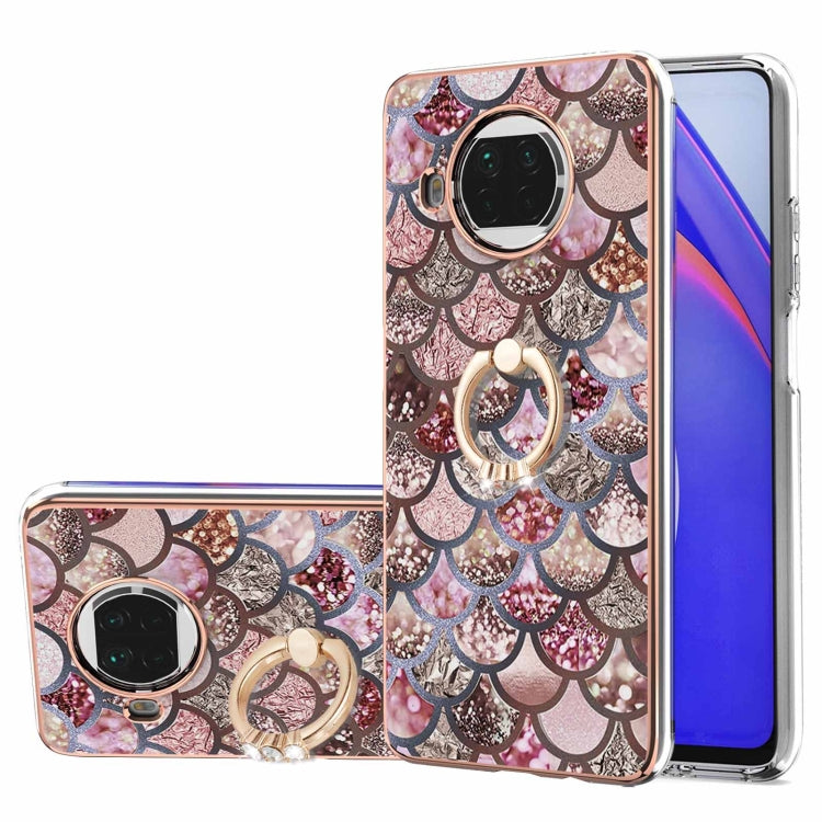 For Xiaomi Mi 10T Lite 5G Electroplating Pattern IMD TPU Shockproof Case with Rhinestone Ring Holder