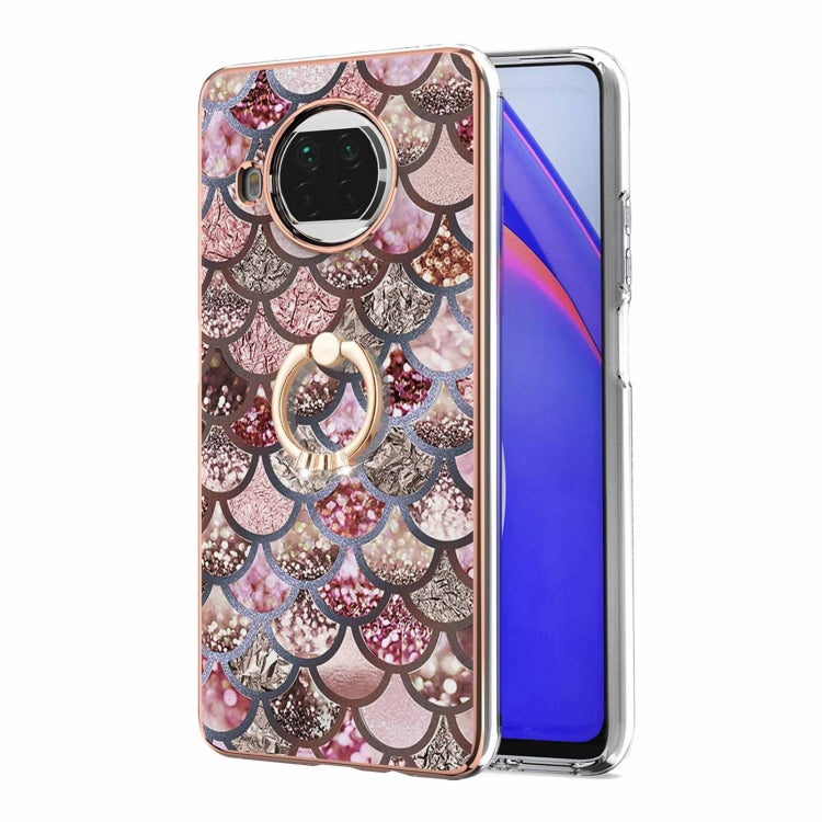 For Xiaomi Mi 10T Lite 5G Electroplating Pattern IMD TPU Shockproof Case with Rhinestone Ring Holder