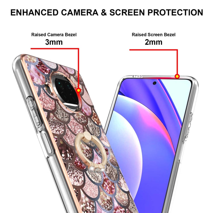 For Xiaomi Mi 10T Lite 5G Electroplating Pattern IMD TPU Shockproof Case with Rhinestone Ring Holder