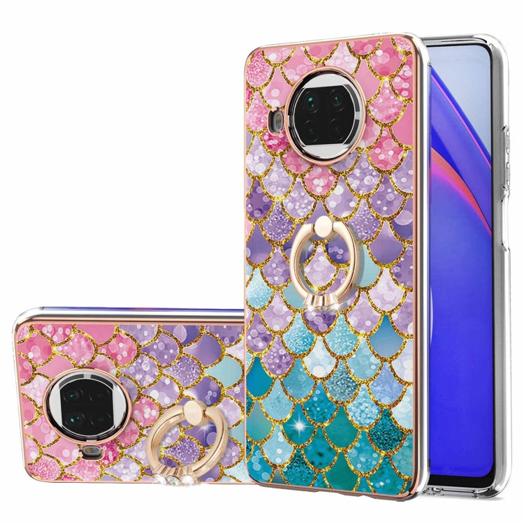 For Xiaomi Mi 10T Lite 5G Electroplating Pattern IMD TPU Shockproof Case with Rhinestone Ring Holder