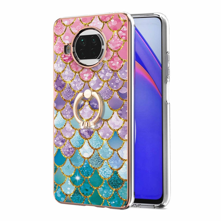 For Xiaomi Mi 10T Lite 5G Electroplating Pattern IMD TPU Shockproof Case with Rhinestone Ring Holder