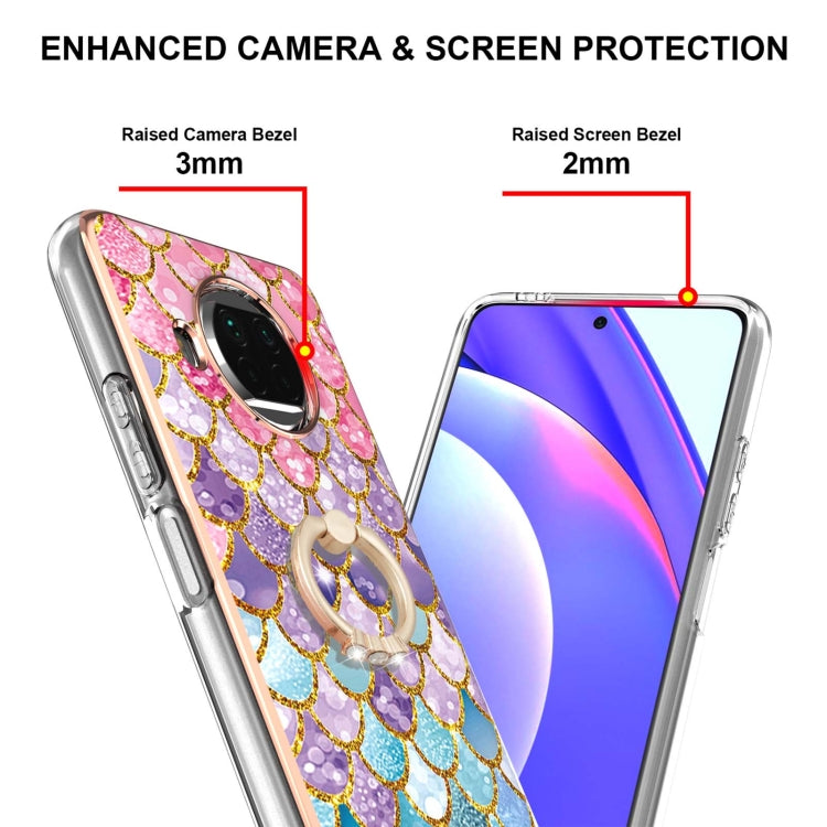 For Xiaomi Mi 10T Lite 5G Electroplating Pattern IMD TPU Shockproof Case with Rhinestone Ring Holder