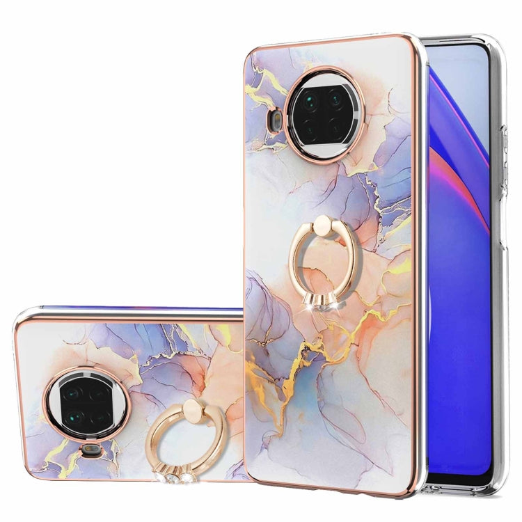 For Xiaomi Mi 10T Lite 5G Electroplating Pattern IMD TPU Shockproof Case with Rhinestone Ring Holder