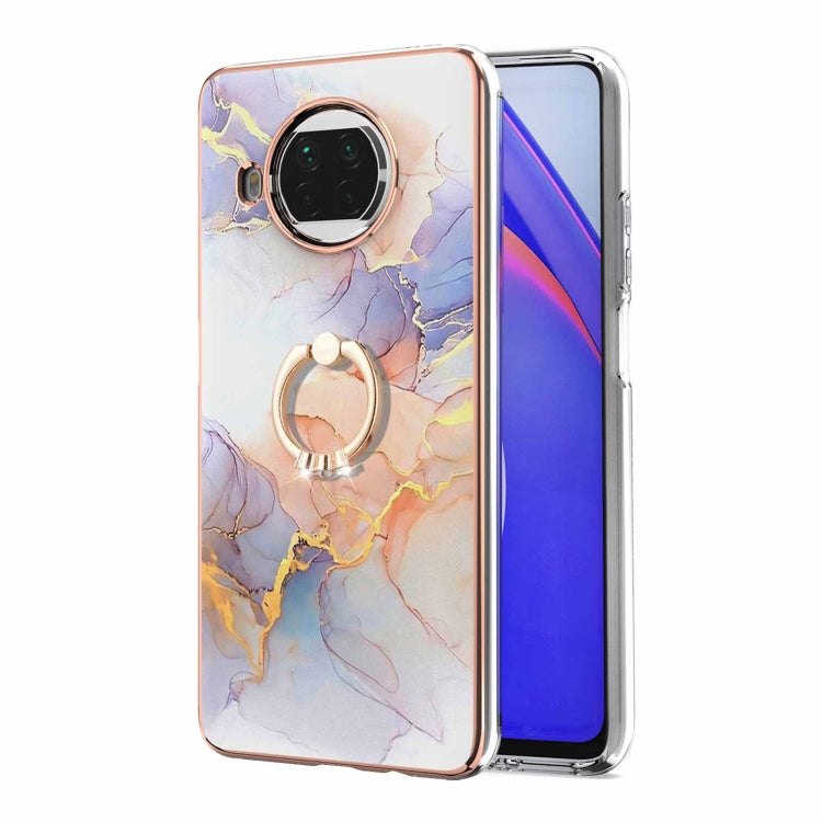 For Xiaomi Mi 10T Lite 5G Electroplating Pattern IMD TPU Shockproof Case with Rhinestone Ring Holder