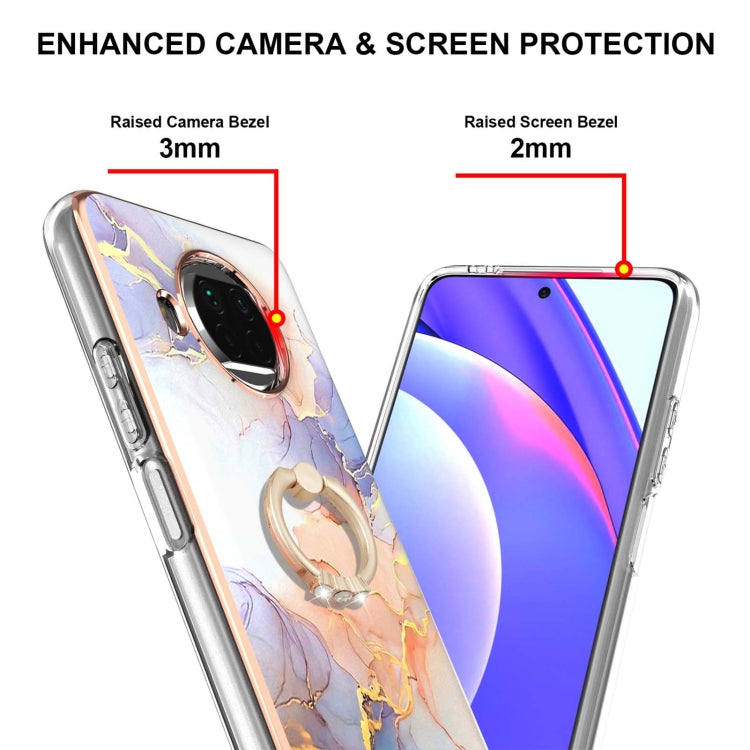 For Xiaomi Mi 10T Lite 5G Electroplating Pattern IMD TPU Shockproof Case with Rhinestone Ring Holder