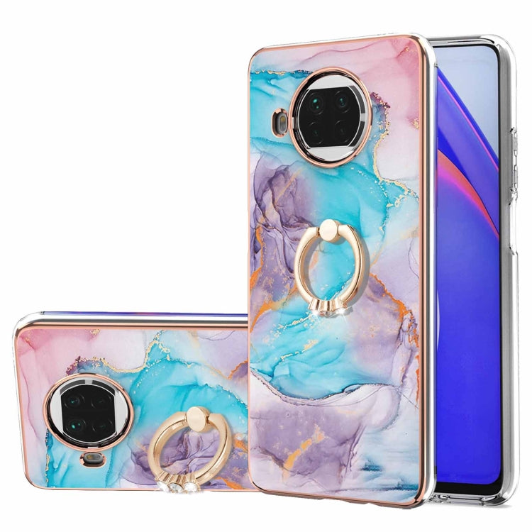 For Xiaomi Mi 10T Lite 5G Electroplating Pattern IMD TPU Shockproof Case with Rhinestone Ring Holder