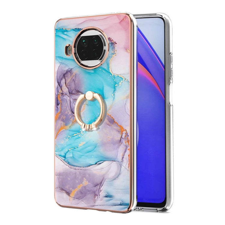 For Xiaomi Mi 10T Lite 5G Electroplating Pattern IMD TPU Shockproof Case with Rhinestone Ring Holder