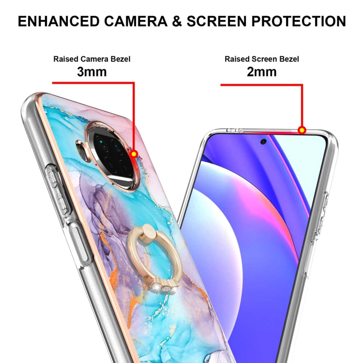 For Xiaomi Mi 10T Lite 5G Electroplating Pattern IMD TPU Shockproof Case with Rhinestone Ring Holder