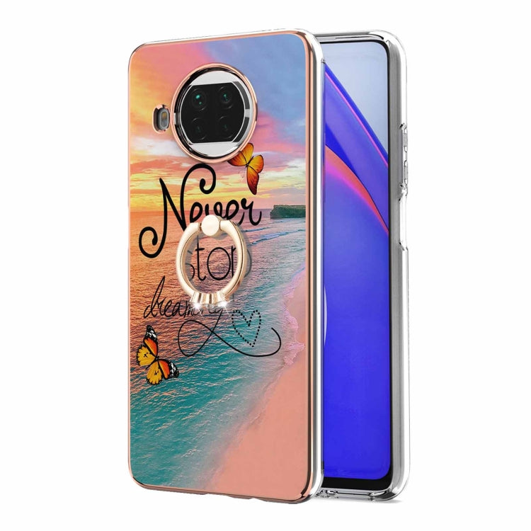 For Xiaomi Mi 10T Lite 5G Electroplating Pattern IMD TPU Shockproof Case with Rhinestone Ring Holder