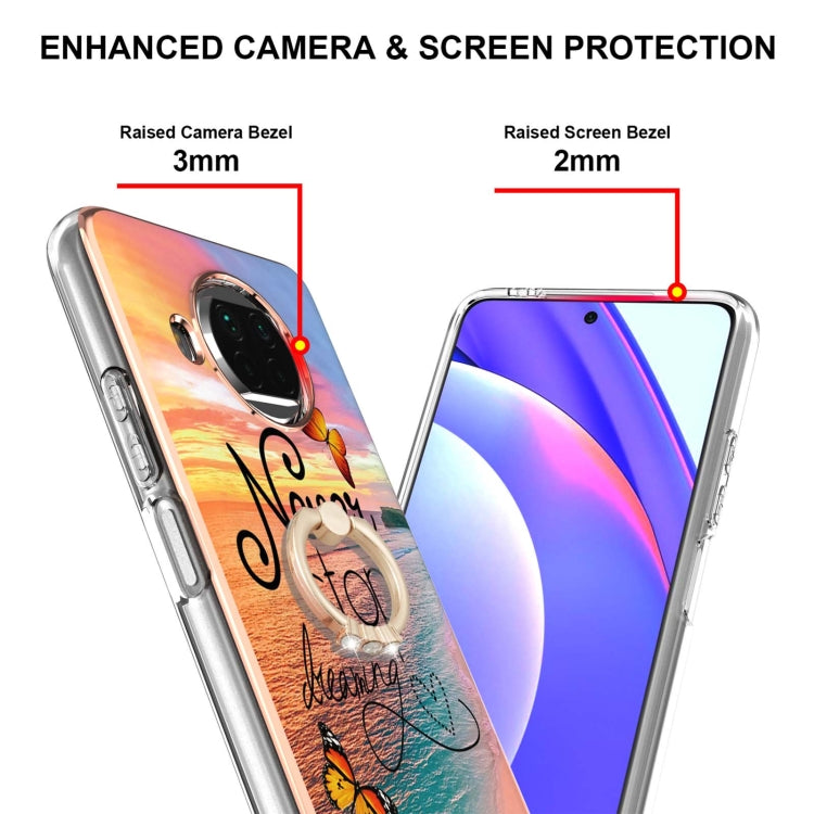 For Xiaomi Mi 10T Lite 5G Electroplating Pattern IMD TPU Shockproof Case with Rhinestone Ring Holder