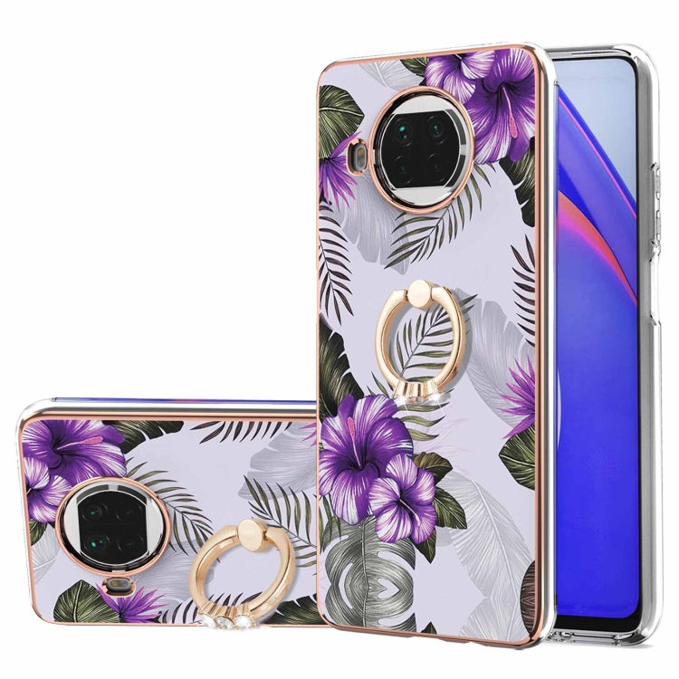 For Xiaomi Mi 10T Lite 5G Electroplating Pattern IMD TPU Shockproof Case with Rhinestone Ring Holder