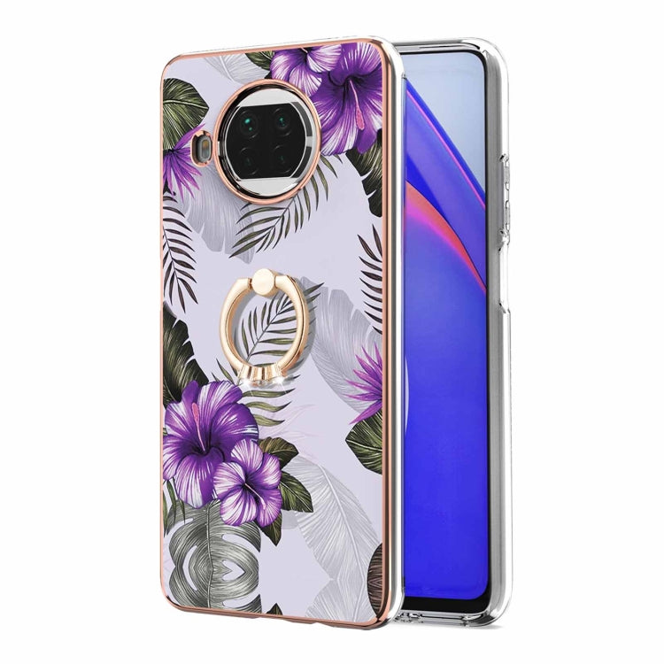 For Xiaomi Mi 10T Lite 5G Electroplating Pattern IMD TPU Shockproof Case with Rhinestone Ring Holder