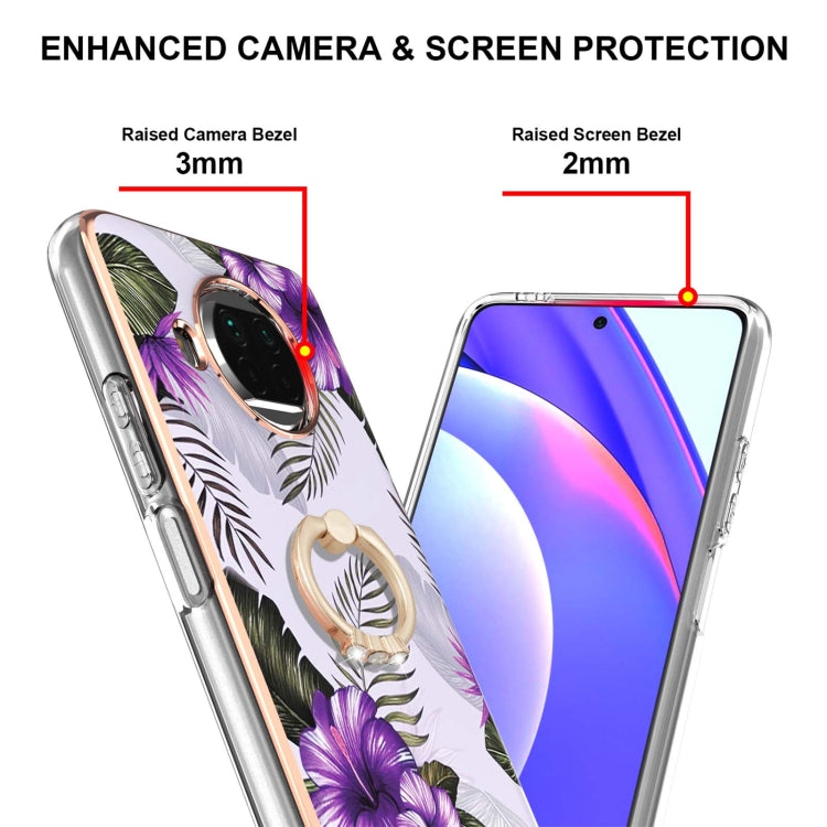 For Xiaomi Mi 10T Lite 5G Electroplating Pattern IMD TPU Shockproof Case with Rhinestone Ring Holder