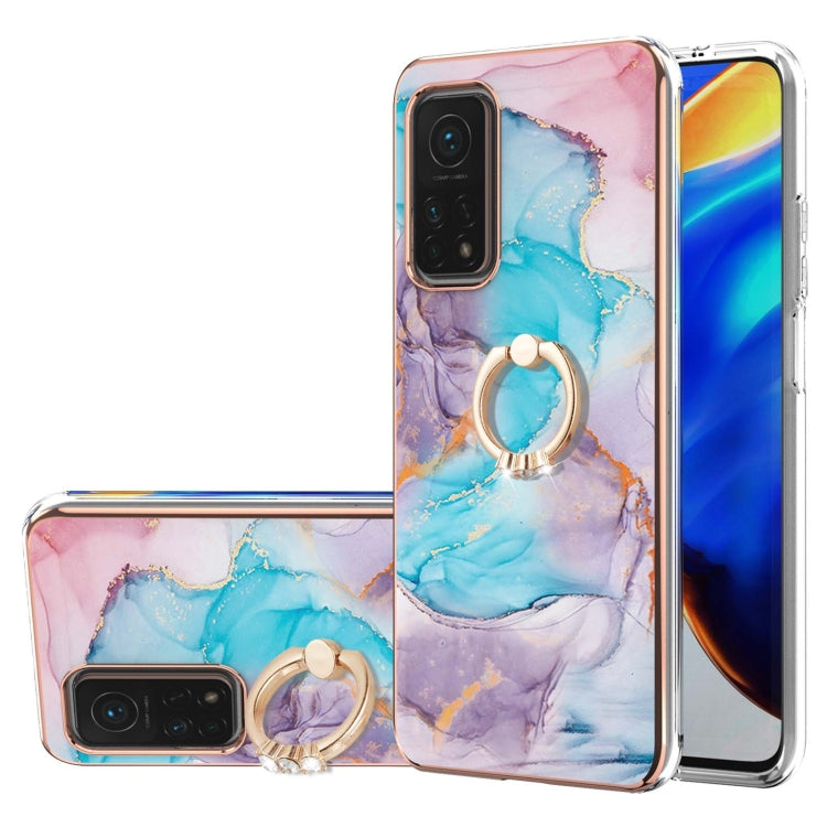 For Xiaomi Mi 10T 5G/10T Pro 5G Electroplating Pattern IMD TPU Shockproof Case with Rhinestone Ring Holder