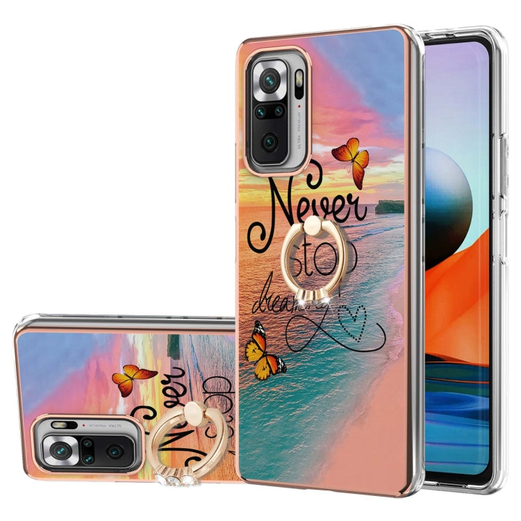 For Xiaomi Redmi Note 10 Pro/ 10 Pro Max Electroplating Pattern IMD TPU Shockproof Case with Rhinestone Ring Holder