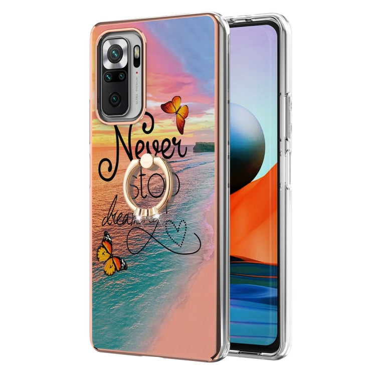 For Xiaomi Redmi Note 10 Pro/ 10 Pro Max Electroplating Pattern IMD TPU Shockproof Case with Rhinestone Ring Holder
