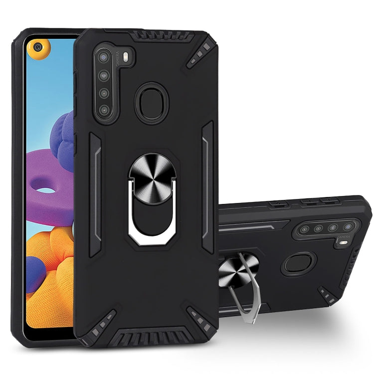 For Samsung Galaxy A21 PC + TPU Protective Case with 360 Degrees Rotatable Ring Holder