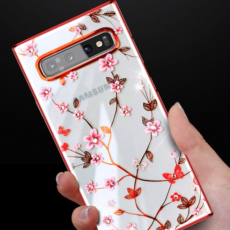 For Galaxy S10+ SULADA Flower Pattern Plating Diamond PC Protective Case