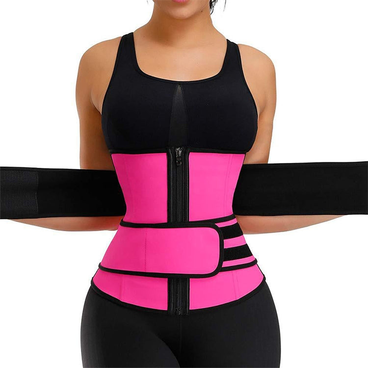 Women Rubber Neoprene Body Sculpting Zipper Double Waist Belt Body Shaping Waistband, Size:S