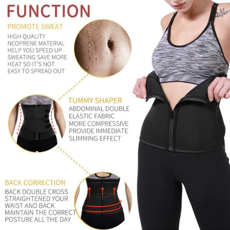 Women Rubber Neoprene Body Sculpting Zipper Double Waist Belt Body Shaping Waistband, Size:S
