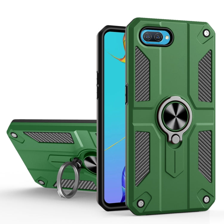 Carbon Fiber Pattern PC + TPU Protective Case with Ring Holder For OPPO A3s
