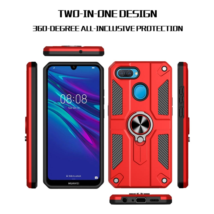 Carbon Fiber Pattern PC + TPU Protective Case with Ring Holder For OPPO A12 / A5s / A7