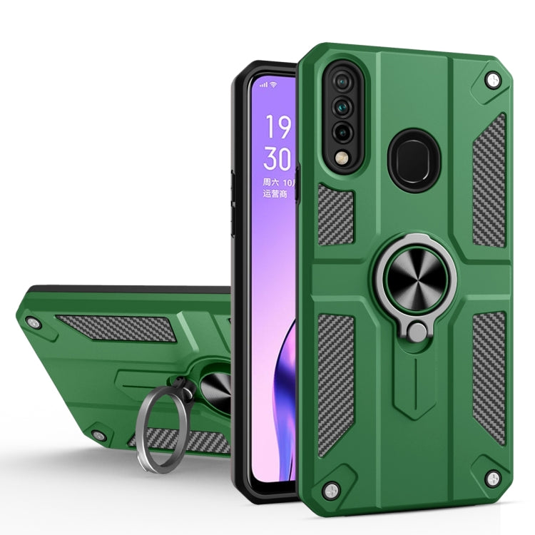 Carbon Fiber Pattern PC + TPU Protective Case with Ring Holder For OPPO A31 / A8