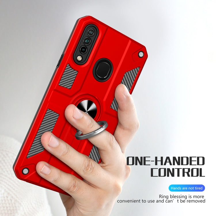 Carbon Fiber Pattern PC + TPU Protective Case with Ring Holder For OPPO A31 / A8