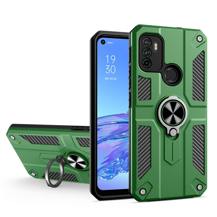 Carbon Fiber Pattern PC + TPU Protective Case with Ring Holder For OPPO A53