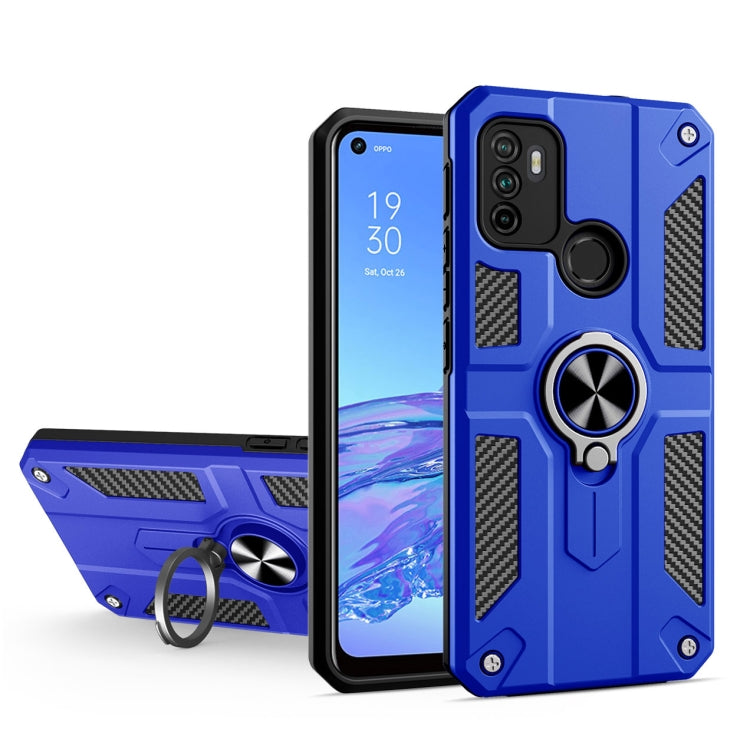 Carbon Fiber Pattern PC + TPU Protective Case with Ring Holder For OPPO A53
