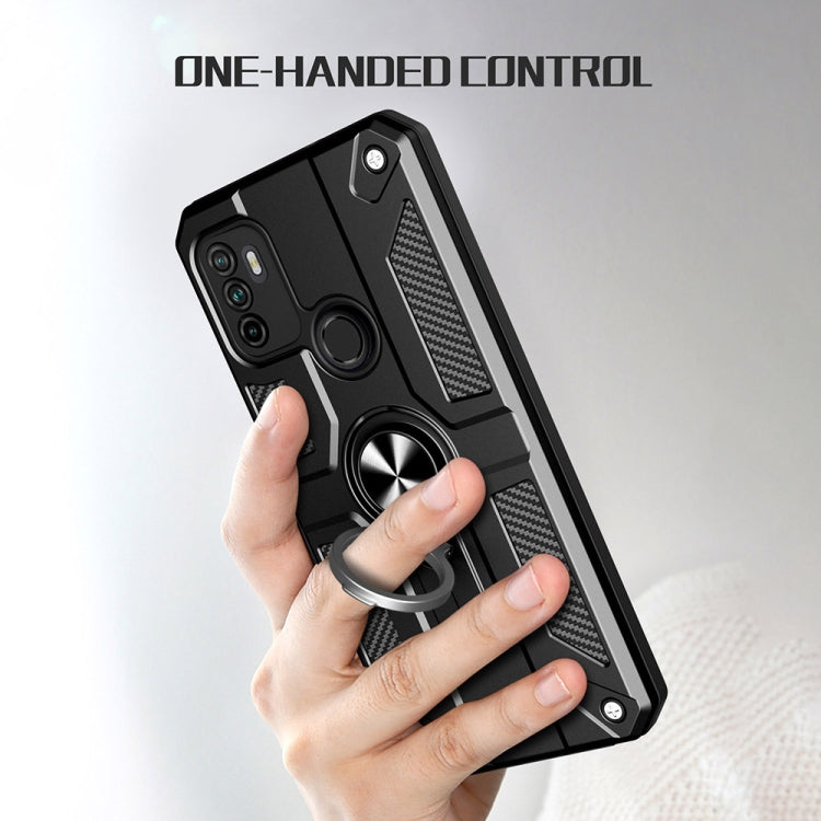 Carbon Fiber Pattern PC + TPU Protective Case with Ring Holder For OPPO A53