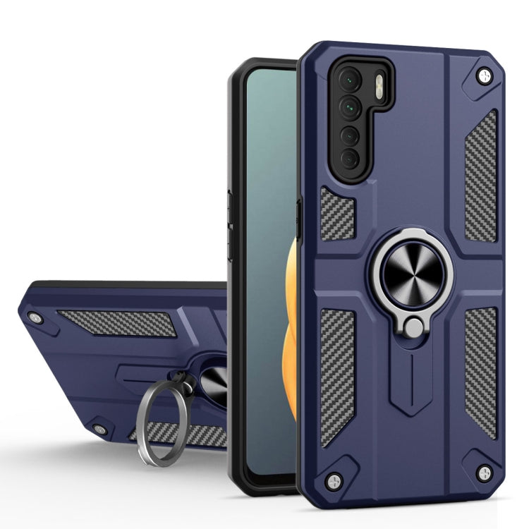 Carbon Fiber Pattern PC + TPU Protective Case with Ring Holder For OPPO A91