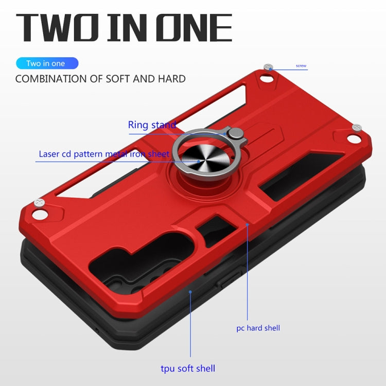 Carbon Fiber Pattern PC + TPU Protective Case with Ring Holder For OPPO A91