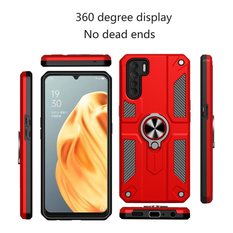 Carbon Fiber Pattern PC + TPU Protective Case with Ring Holder For OPPO A91