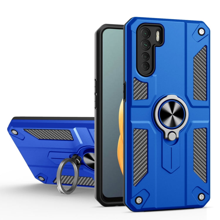 Carbon Fiber Pattern PC + TPU Protective Case with Ring Holder For OPPO A91