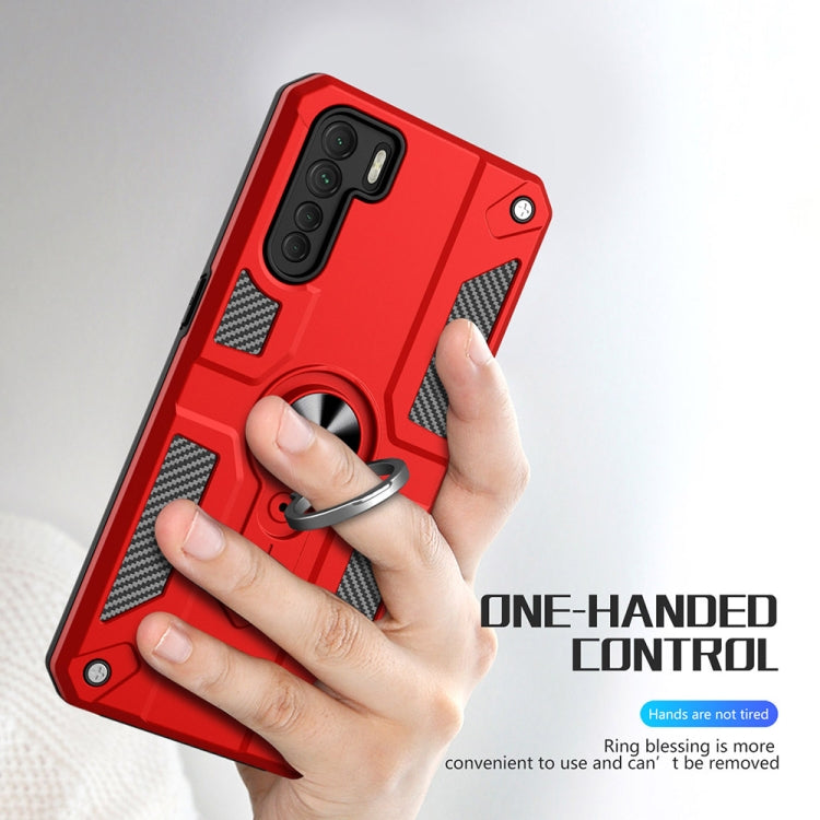 Carbon Fiber Pattern PC + TPU Protective Case with Ring Holder For OPPO A91