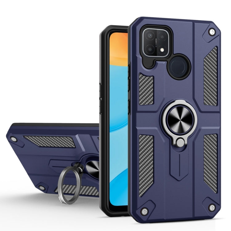 Carbon Fiber Pattern PC + TPU Protective Case with Ring Holder For OPPO Realme C12 / C15